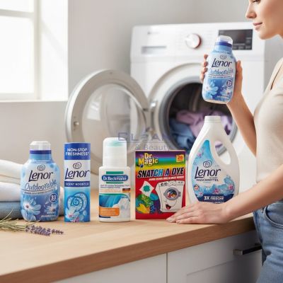 Комплект „Свежо пране всеки ден“ с Lenor гел за пране, омекотител Outdoor Spring Awakening, ароматизиращи перли, Dr Magic кърпички и Dr Beckmann рол он против петна