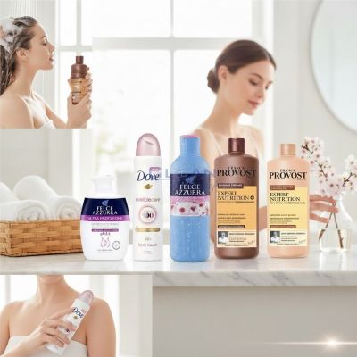 Комплект „Ежедневна грижа & свежест за жени“ с Felce Azzurra Sakura душ гел, Provost шампоан и балсам, интимен сапун и Dove дезодорант